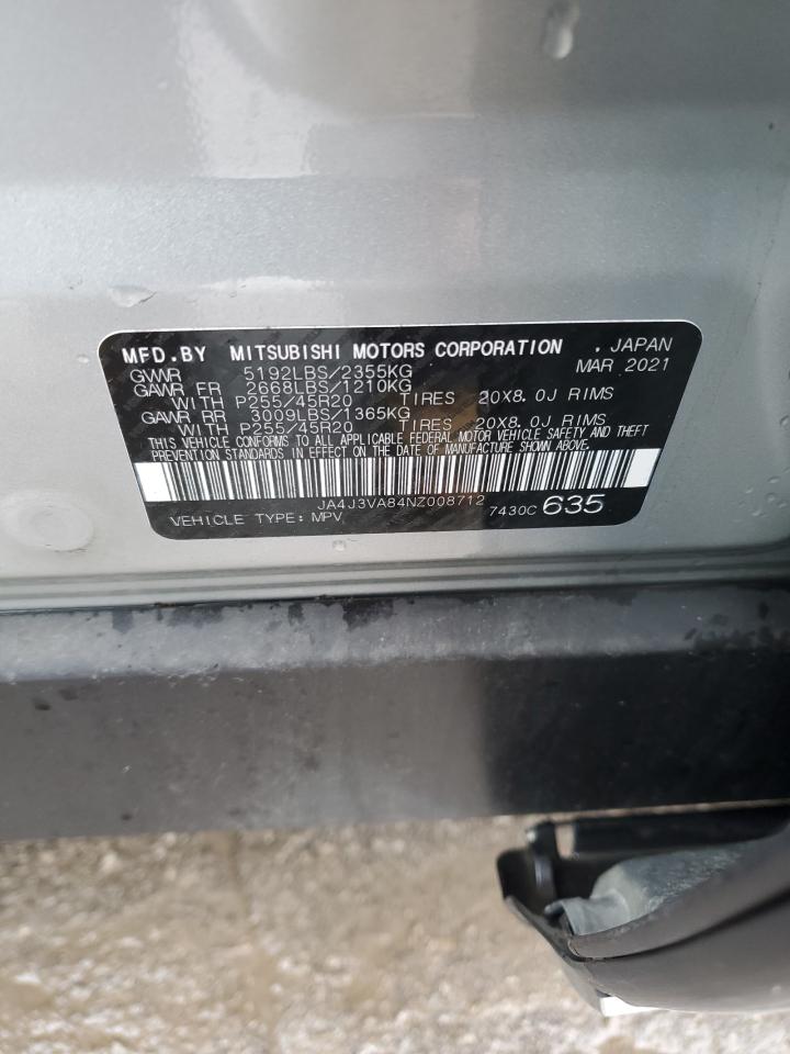 2022 MITSUBISHI OUTLANDER SEL VIN:JA4J3VA84NZ008712