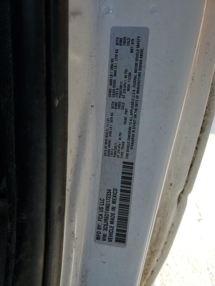 2022 RAM 1500 CLASSIC TRADESMAN VIN:3C6JR6DT4NG172334