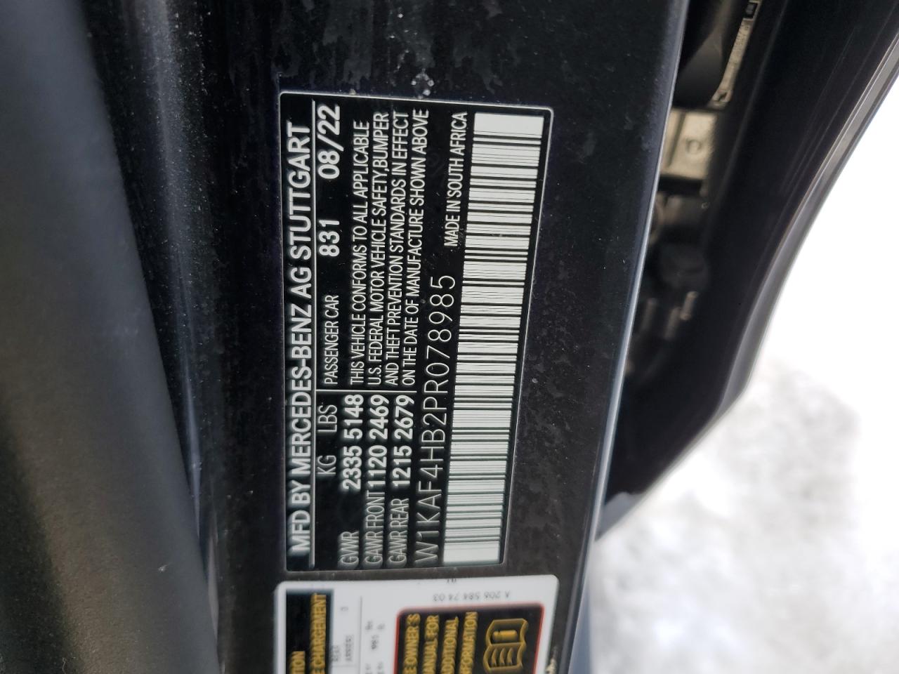 2023 MERCEDES-BENZ C 300 4MATIC VIN:W1KAF4HB2PR078985