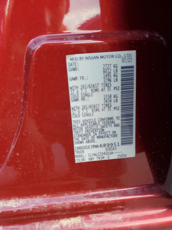 2022 NISSAN FRONTIER S VIN:1N6ED1EJ9NN689951