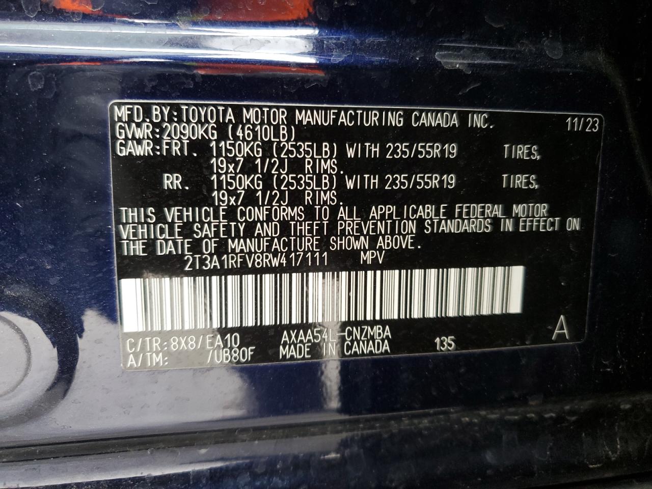 2024 TOYOTA RAV4 XLE PREMIUM VIN:2T3A1RFV8RW417111