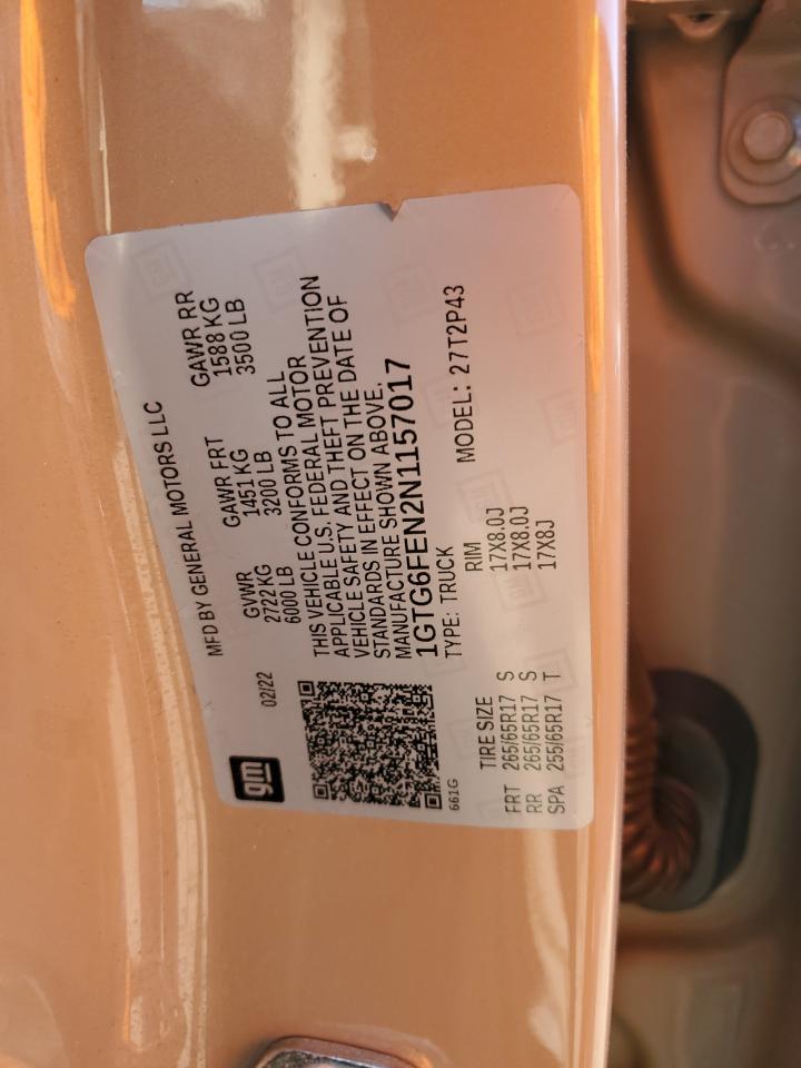 2022 GMC CANYON AT4 VIN:1GTG6FEN2N1157017