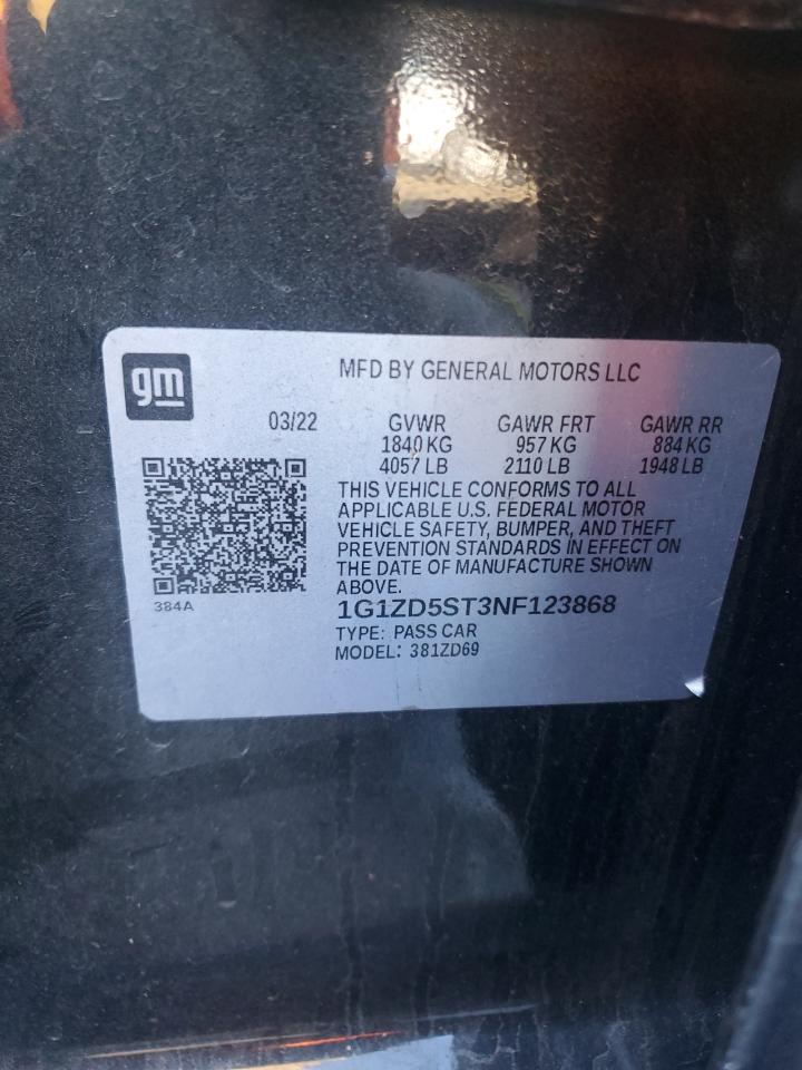 2022 CHEVROLET MALIBU LT VIN:1G1ZD5ST3NF123868