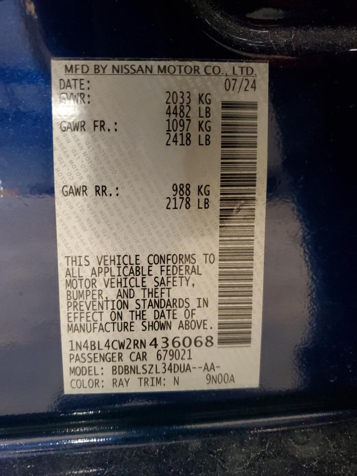 2024 NISSAN ALTIMA SR VIN:1N4BL4CW2RN436068