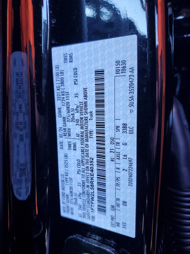 2024 FORD F150 STX VIN:1FTFW2L58RKE40352