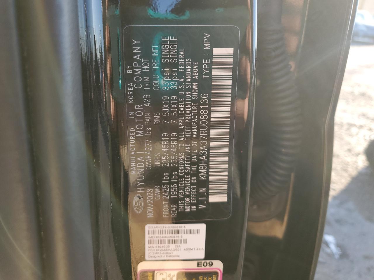 2024 HYUNDAI KONA N LINE VIN:KM8HA3A37RU088136