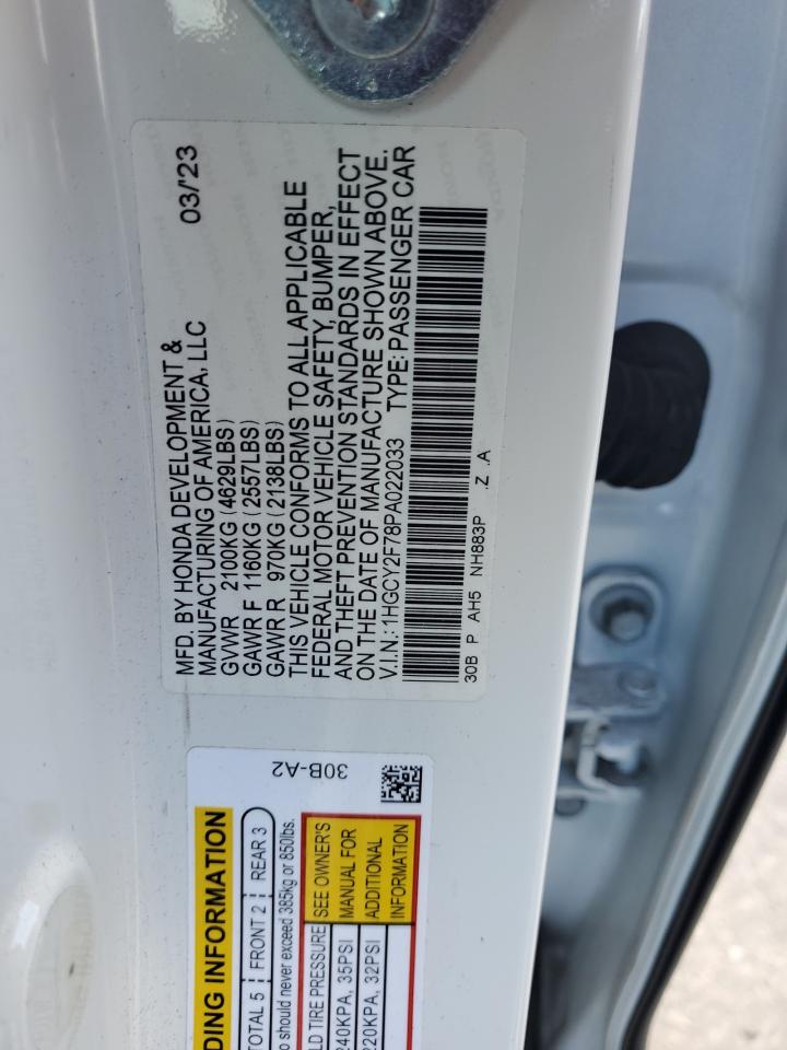 2023 HONDA ACCORD HYBRID SPORT-L VIN:1HGCY2F78PA022033