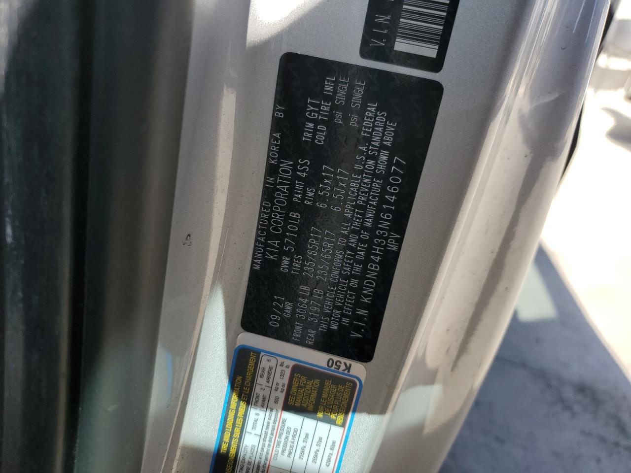 2022 KIA CARNIVAL LX VIN:KNDNB4H33N6146077