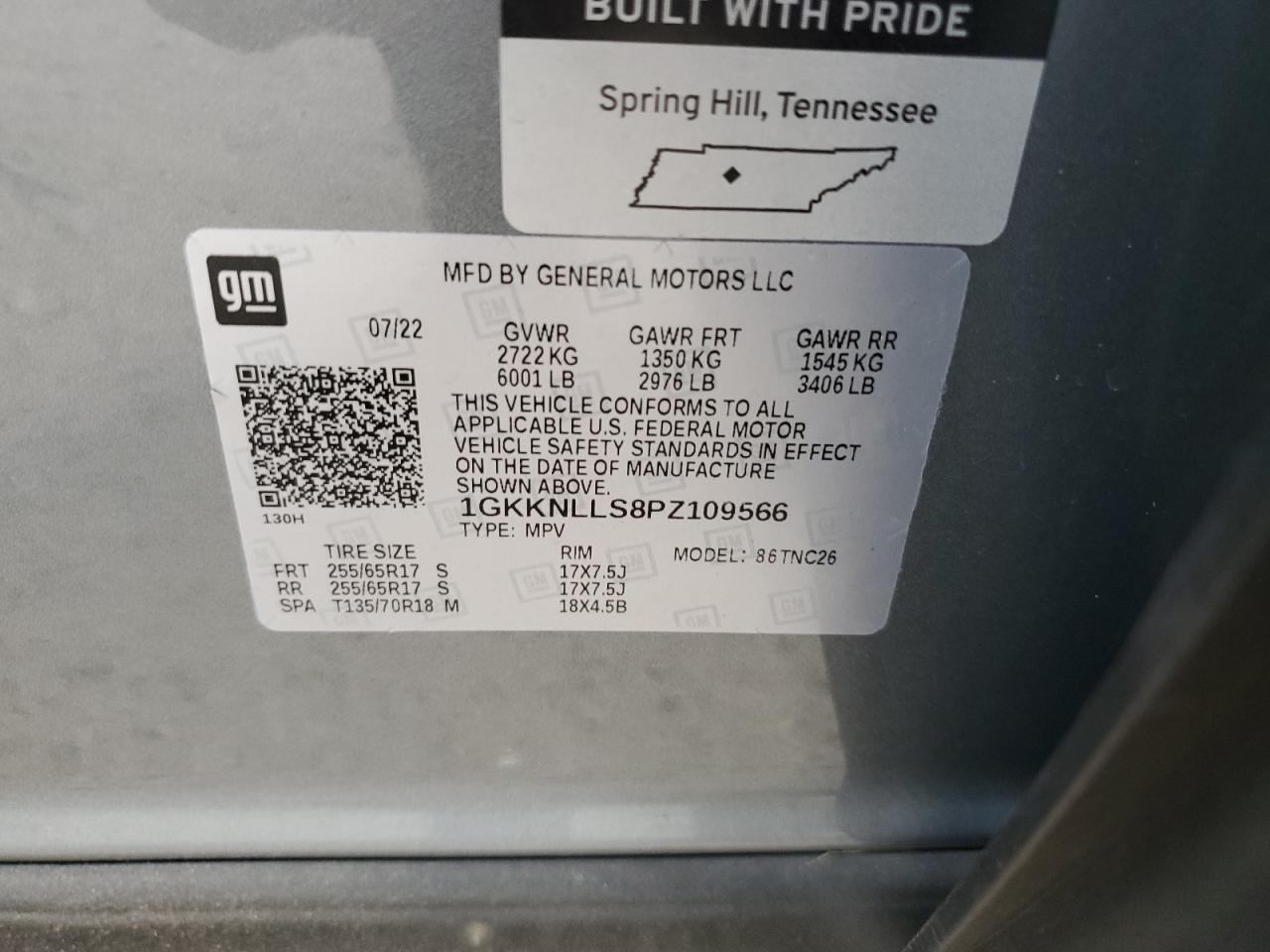 2023 GMC ACADIA AT4 VIN:1GKKNLLS8PZ109566