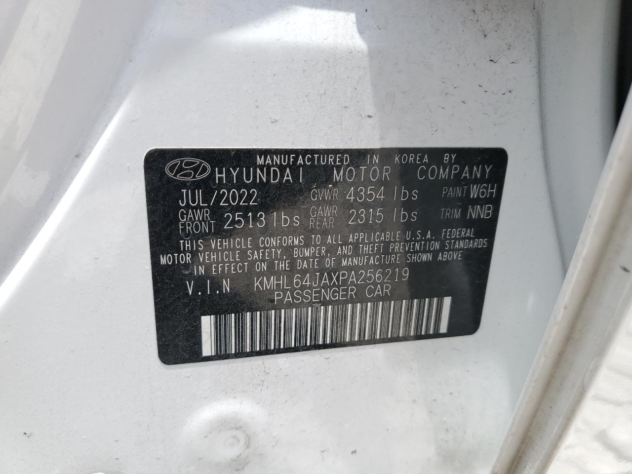 2023 HYUNDAI SONATA SEL VIN:KMHL64JAXPA256219