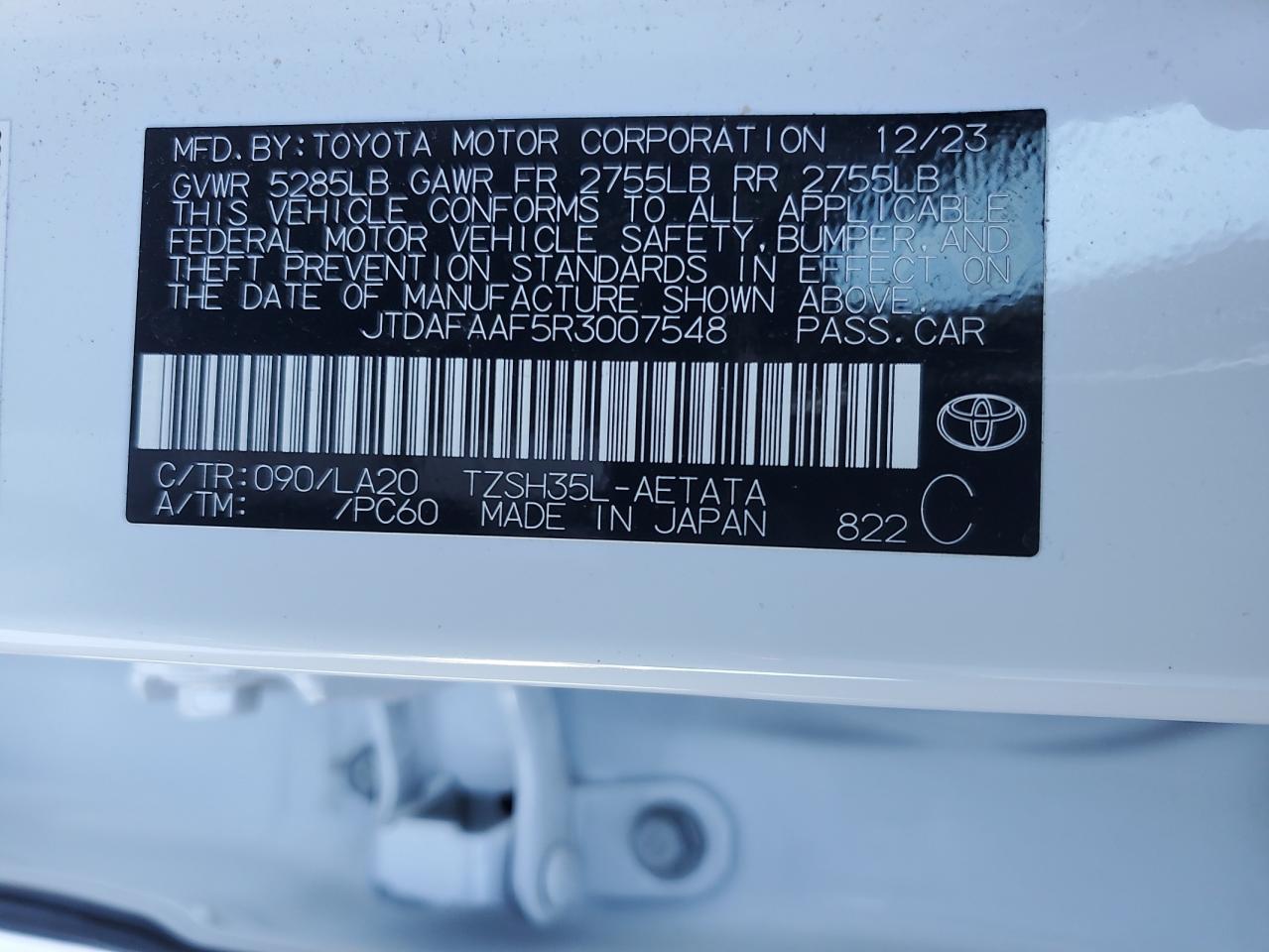 2024 TOYOTA CROWN PLATINUM VIN:JTDAFAAF5R3007548