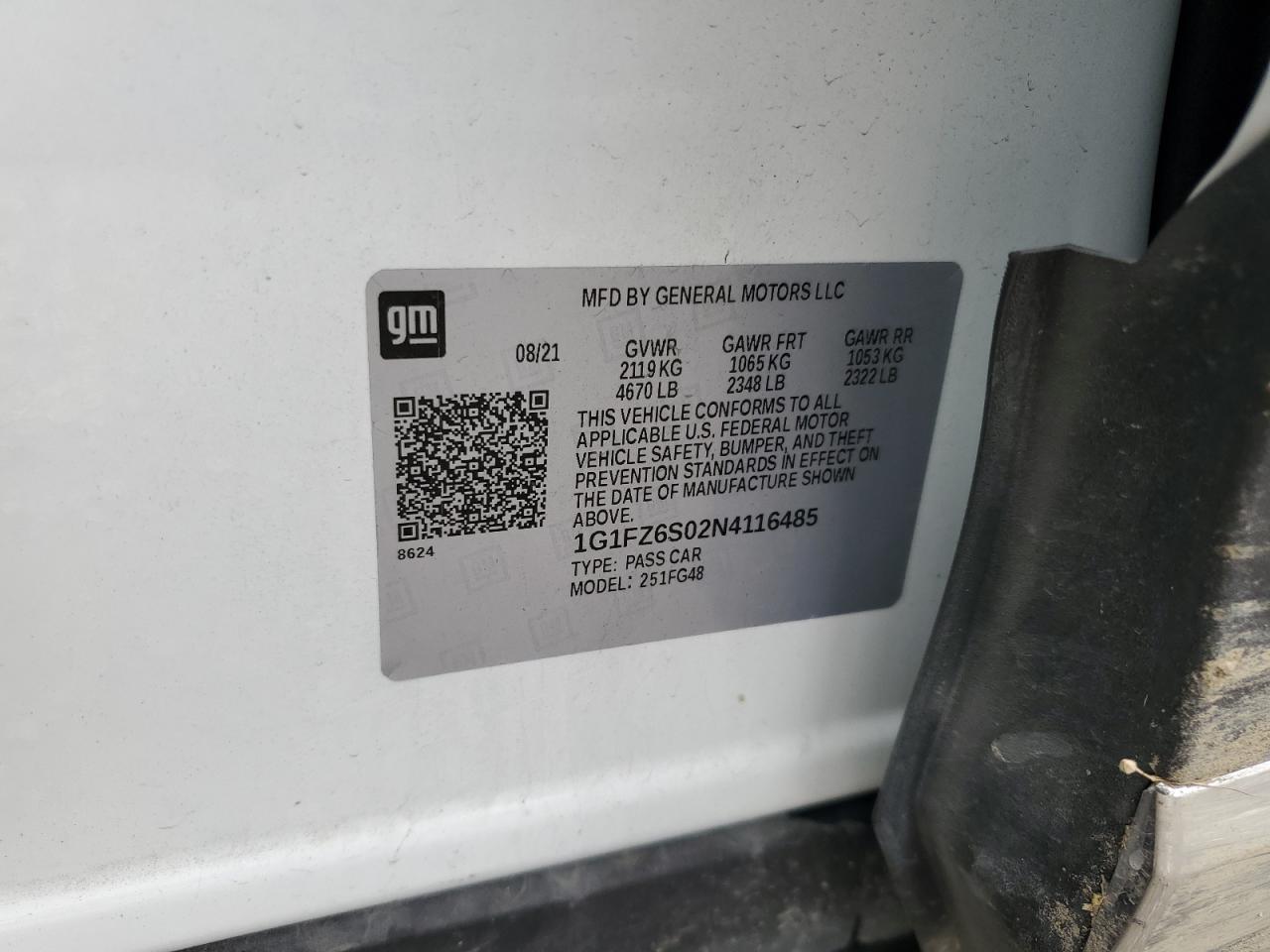 2022 CHEVROLET BOLT EUV PREMIER VIN:1G1FZ6S02N4116485