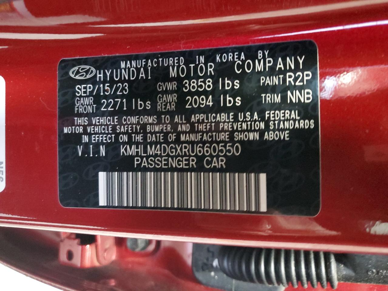 2024 HYUNDAI ELANTRA SEL VIN:KMHLM4DGXRU660550