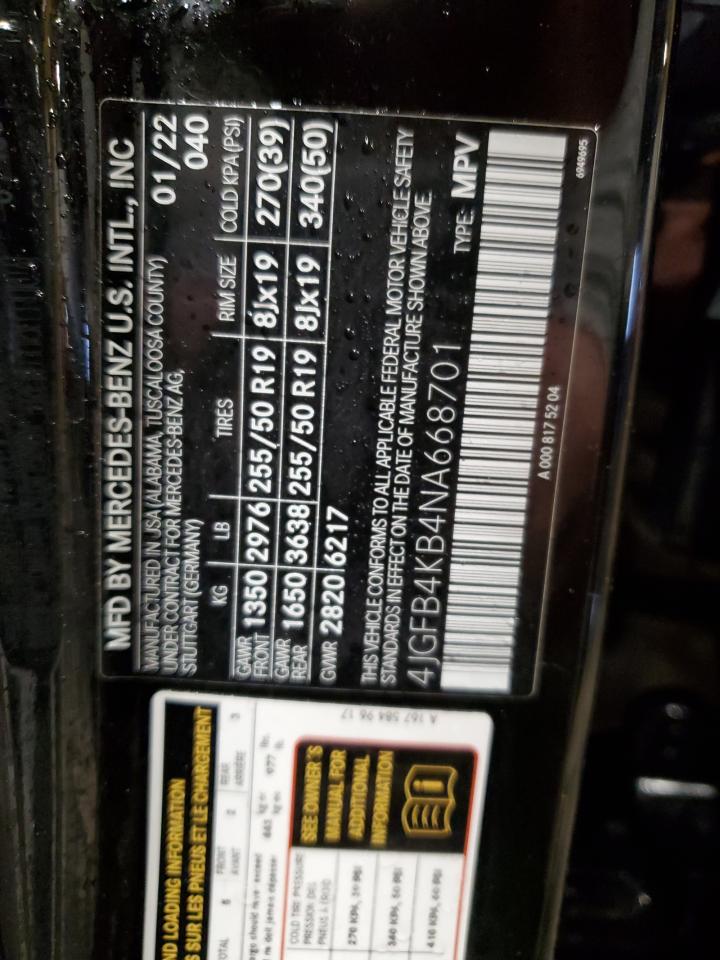 2022 MERCEDES-BENZ GLE 350 4MATIC VIN:4JGFB4KB4NA668701