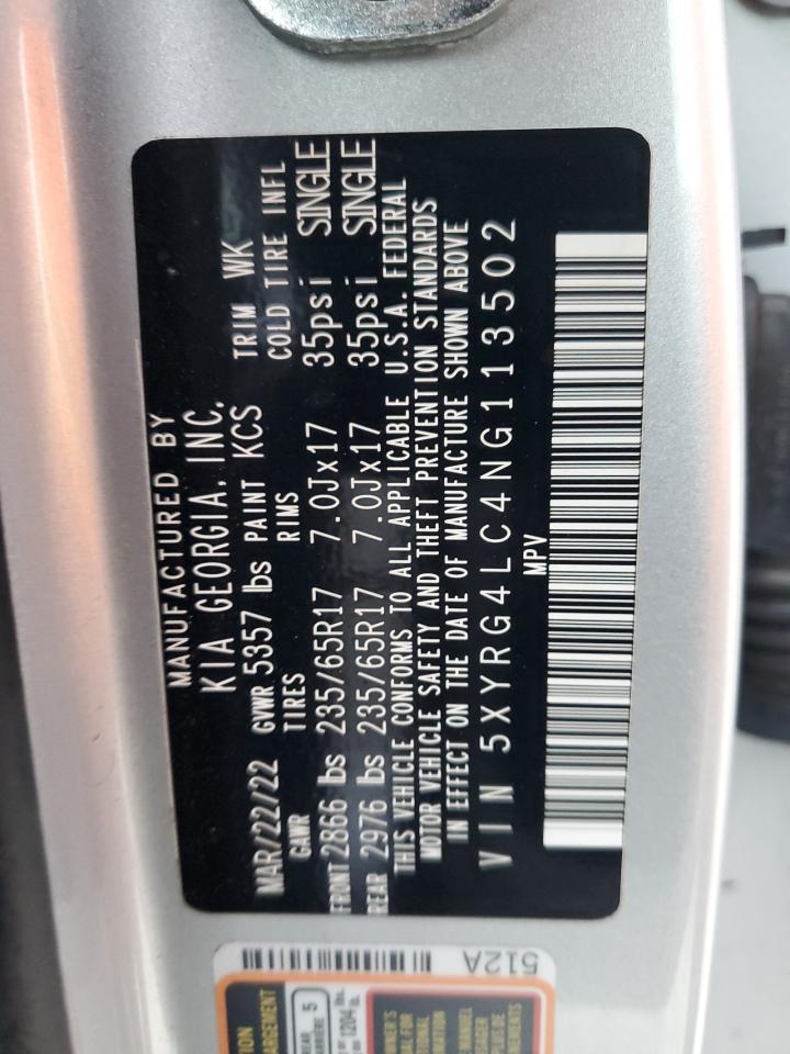 2022 KIA SORENTO LX VIN:5XYRG4LC4NG113502