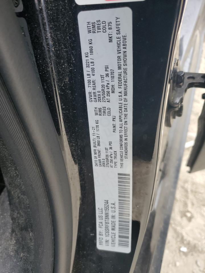 2022 RAM 1500 BIG HORN/LONE STAR VIN:1C6SRFBT8NN155244