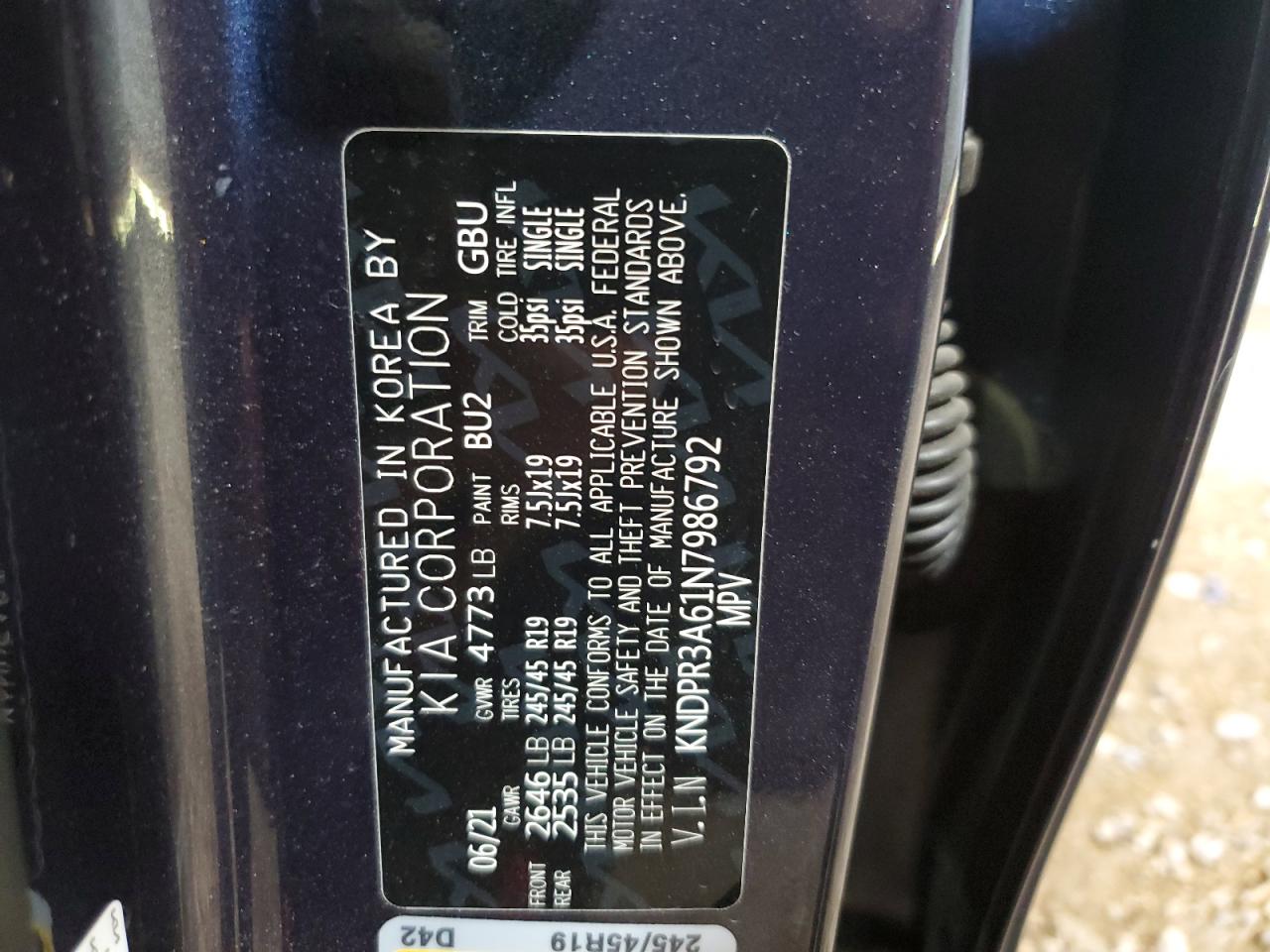 2022 KIA SPORTAGE SX VIN:KNDPR3A61N7986792