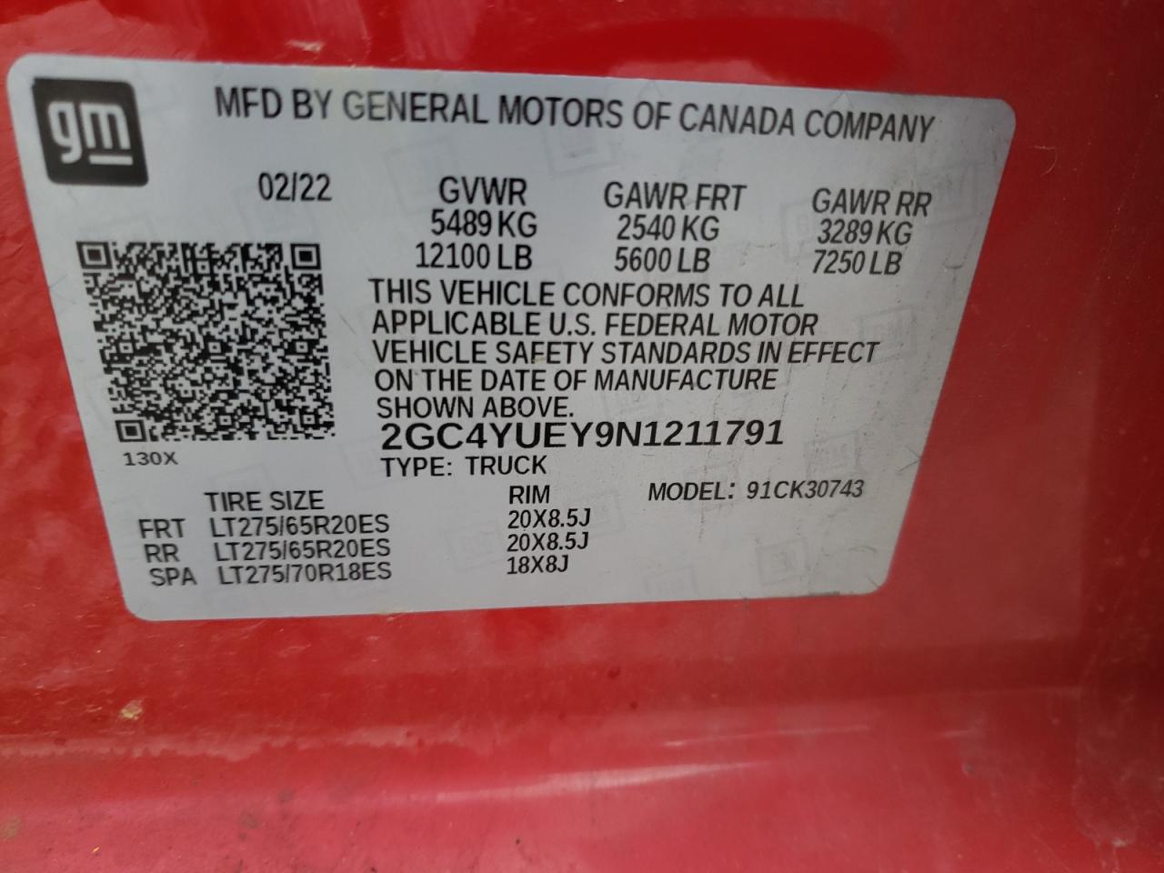 2022 CHEVROLET SILVERADO K3500 LTZ VIN:2GC4YUEY9N1211791