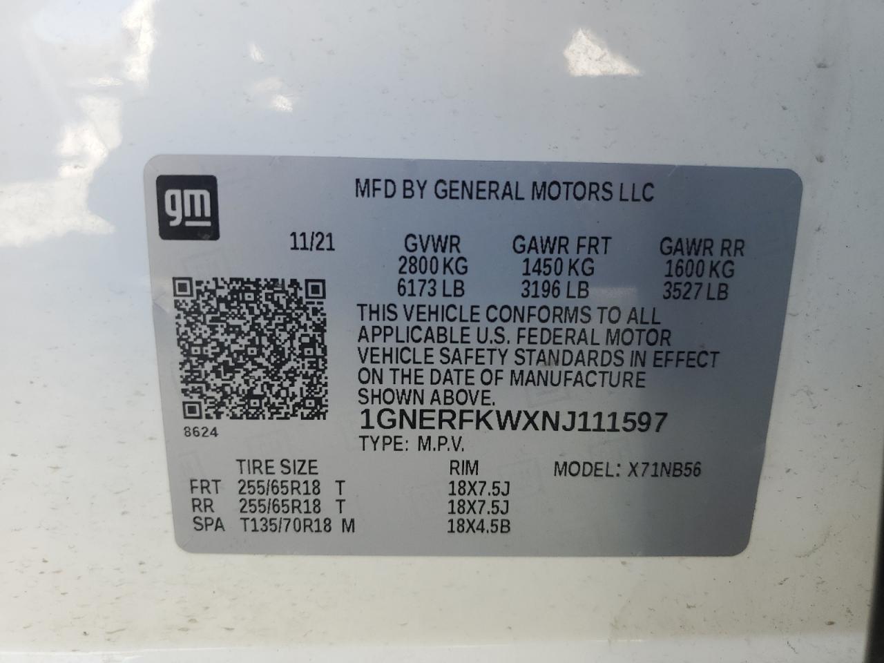 2022 CHEVROLET TRAVERSE LS VIN:1GNERFKWXNJ111597