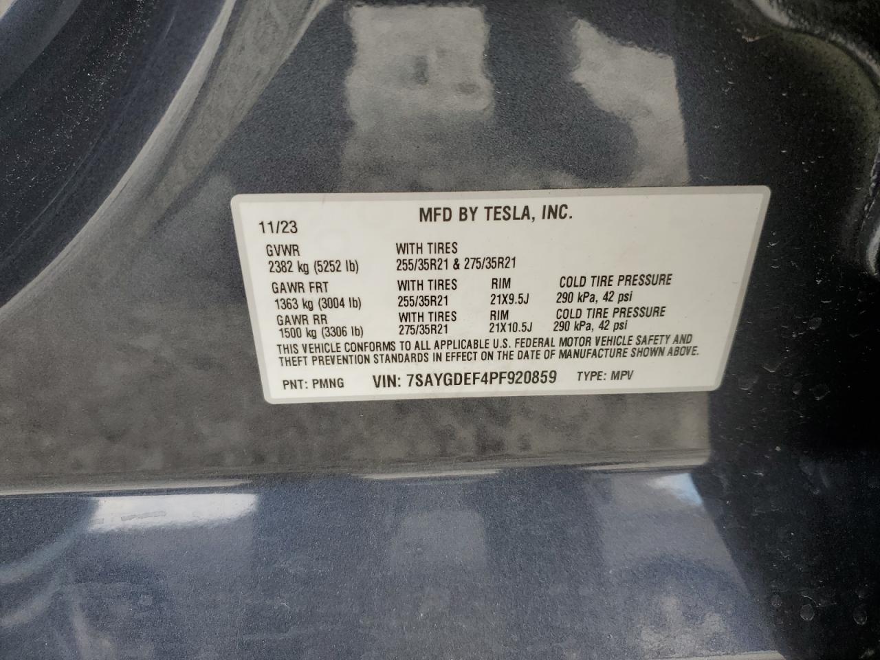 2023 TESLA MODEL Y  VIN:7SAYGDEF4PF920859