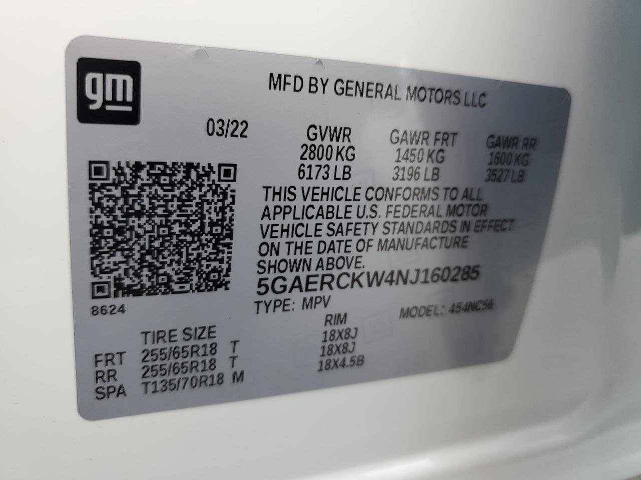 2022 BUICK ENCLAVE PREMIUM VIN:5GAERCKW4NJ160285