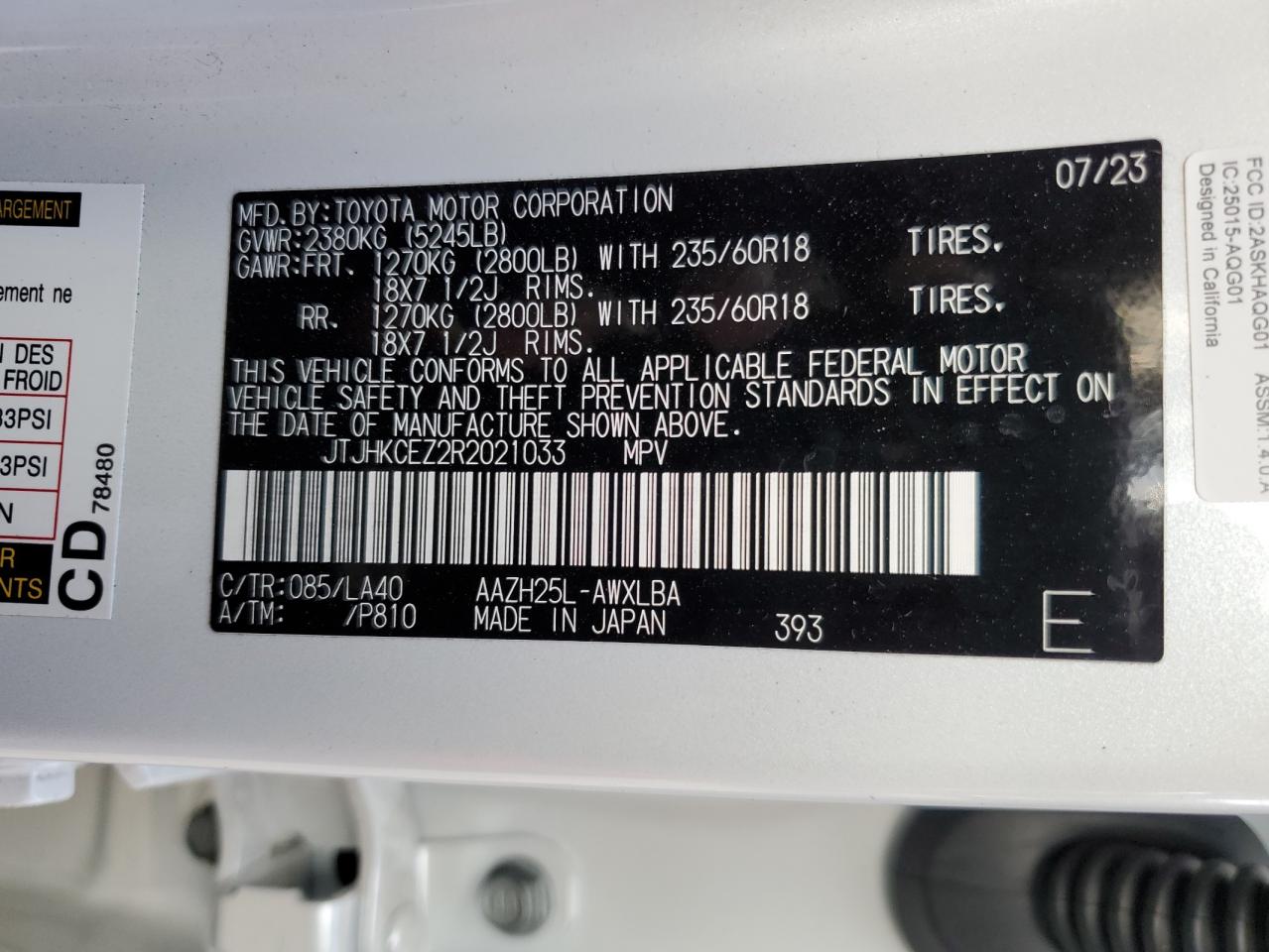 2024 LEXUS NX 350H BASE VIN:JTJHKCEZ2R2021033