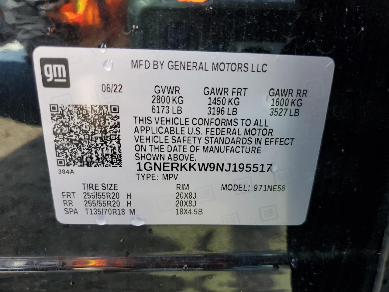 2022 CHEVROLET TRAVERSE PREMIER VIN:1GNERKKW9NJ195517