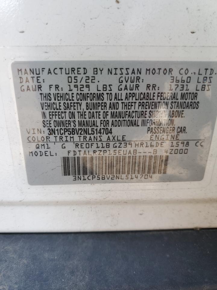 2022 NISSAN KICKS S VIN:3N1CP5BV2NL514704