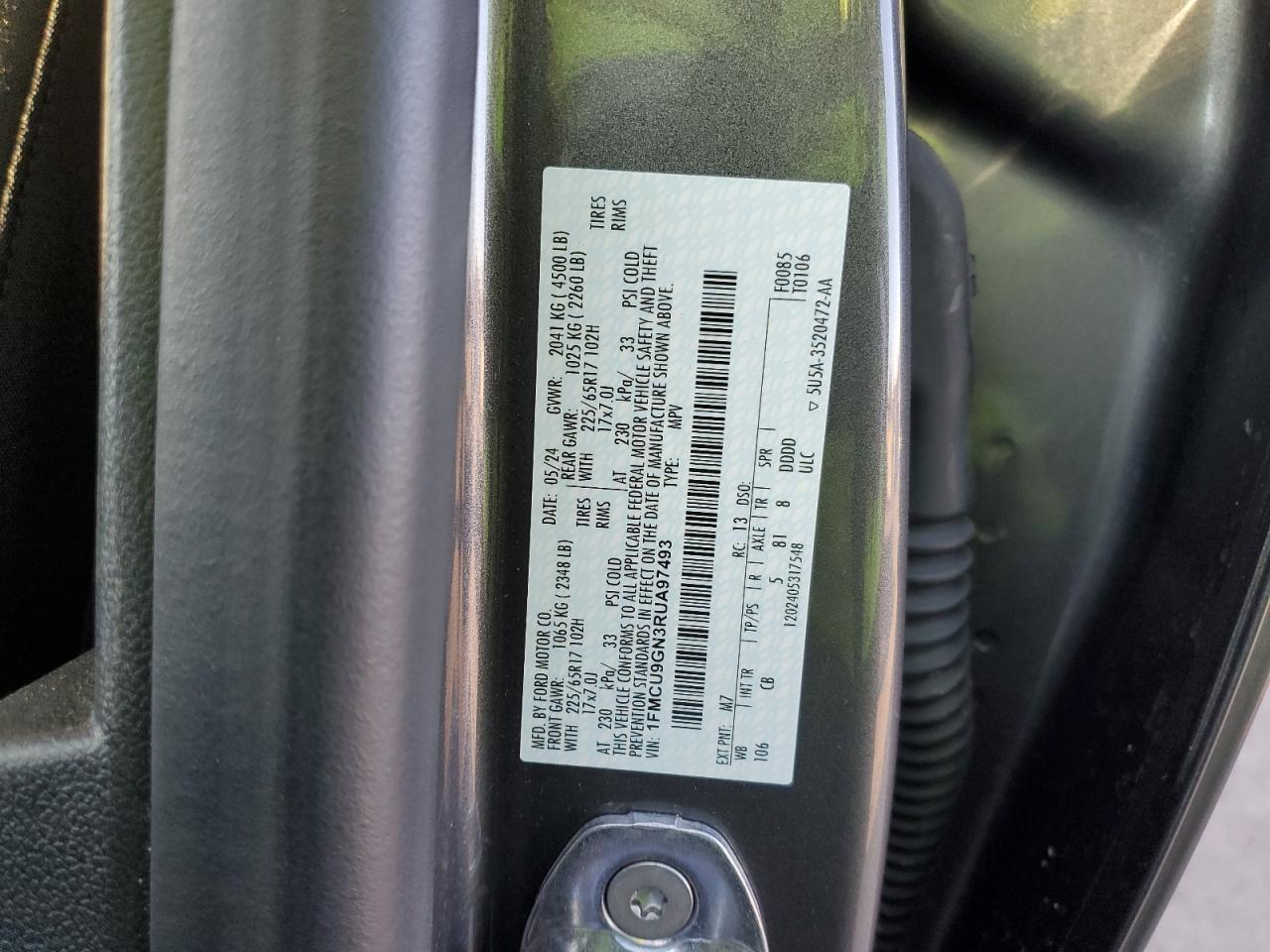 2024 FORD ESCAPE ACTIVE VIN:1FMCU9GN3RUA97493