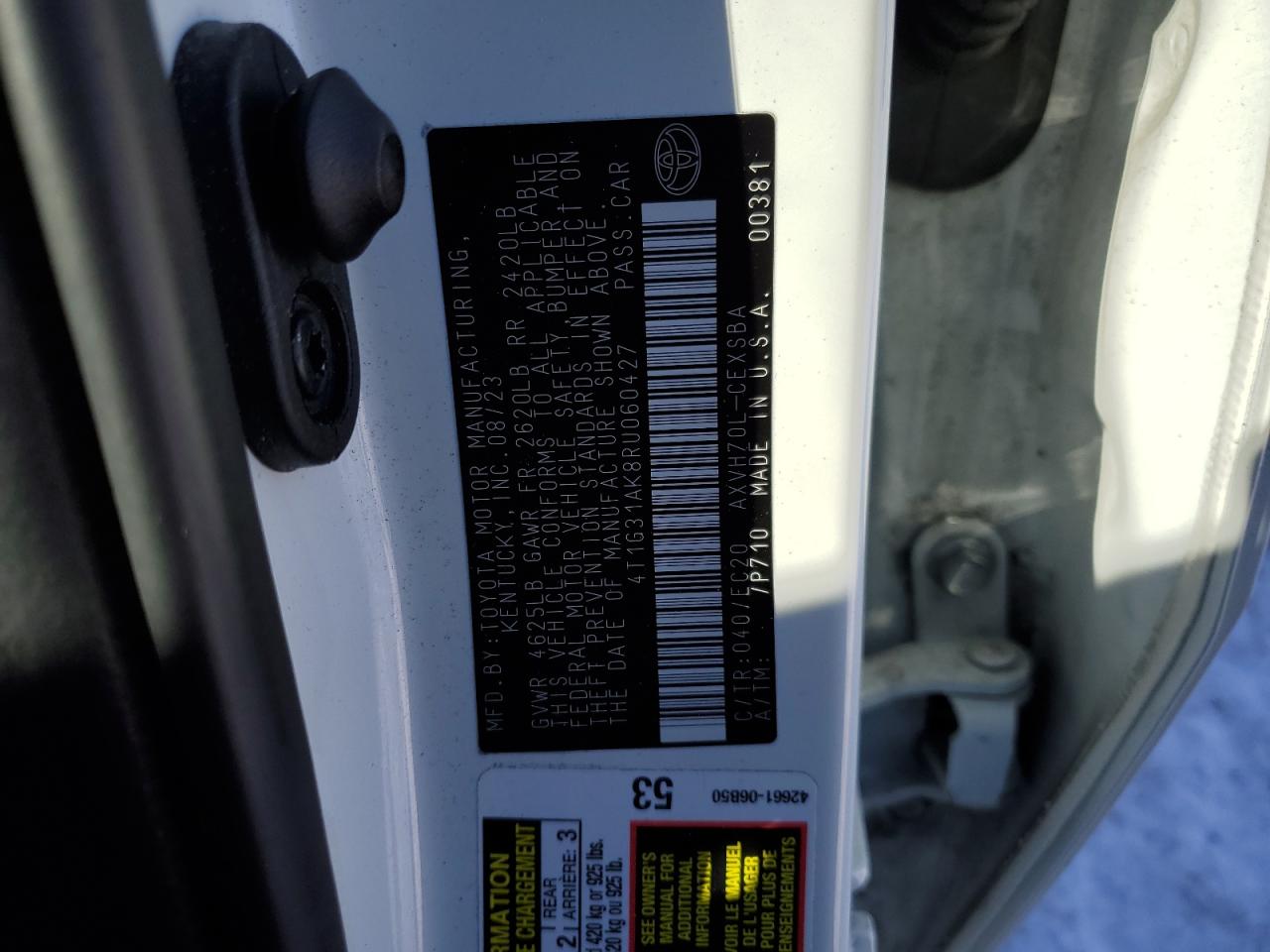 2024 TOYOTA CAMRY SE NIGHT SHADE VIN:4T1G31AK8RU060427