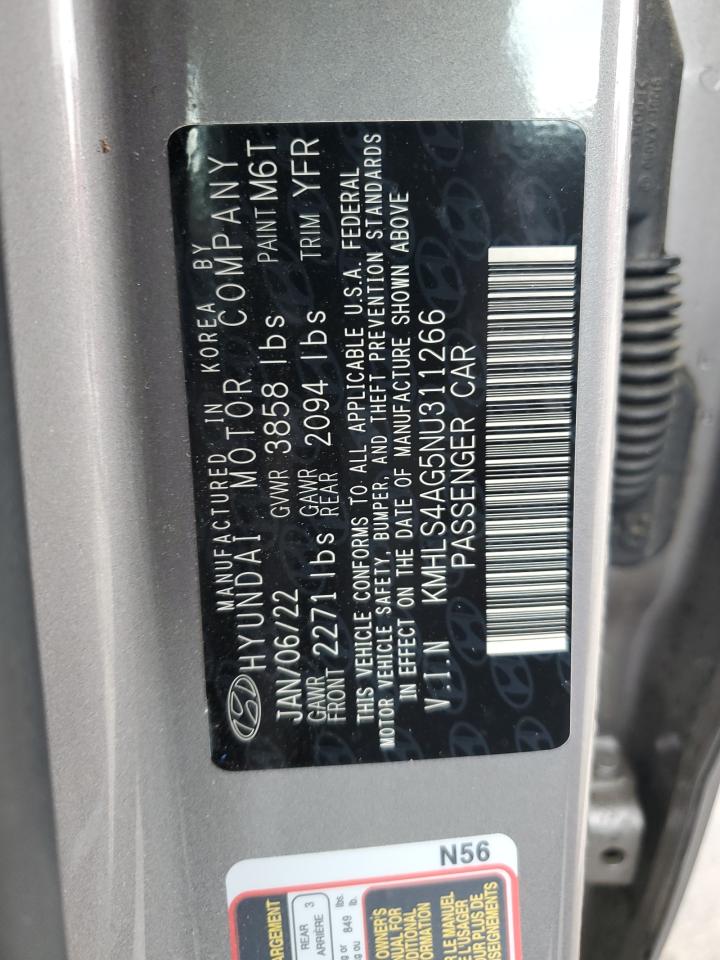 2022 HYUNDAI ELANTRA SEL VIN:KMHLS4AG5NU311266