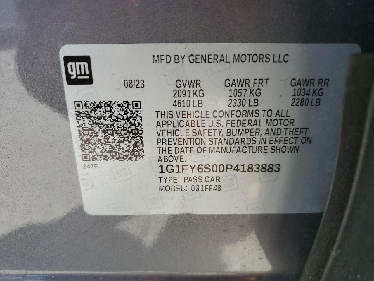 2023 CHEVROLET BOLT EUV LT VIN:1G1FY6S00P4183883
