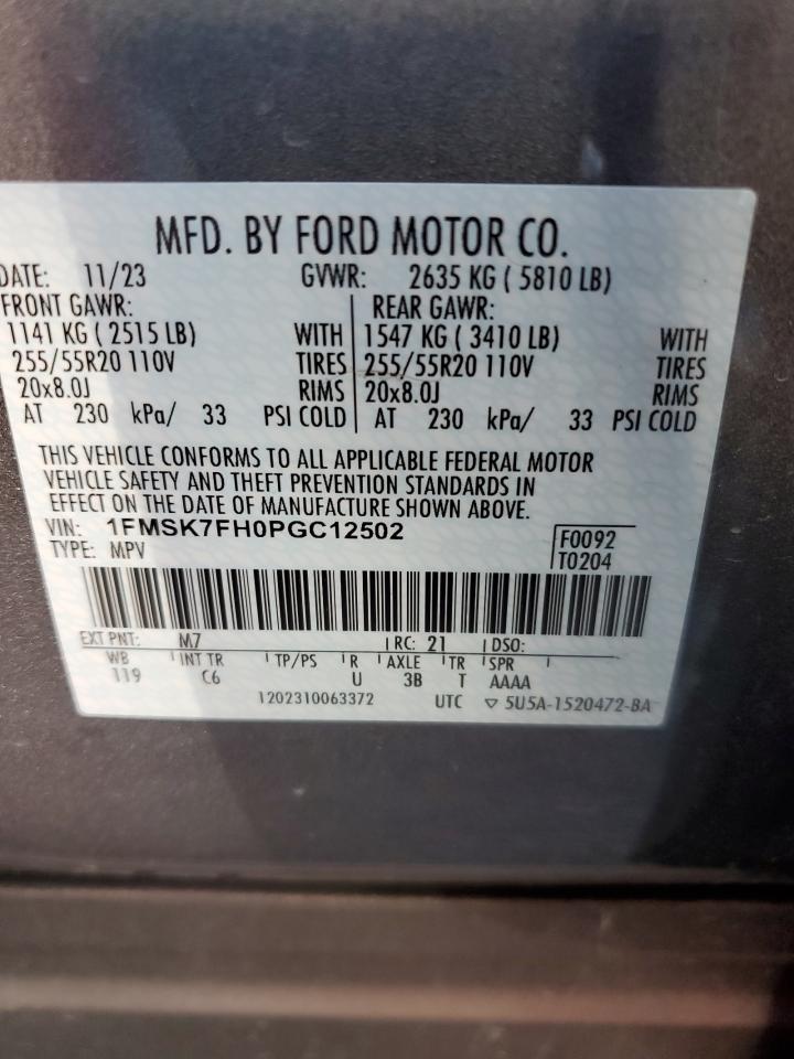 2023 FORD EXPLORER LIMITED VIN:1FMSK7FH0PGC12502