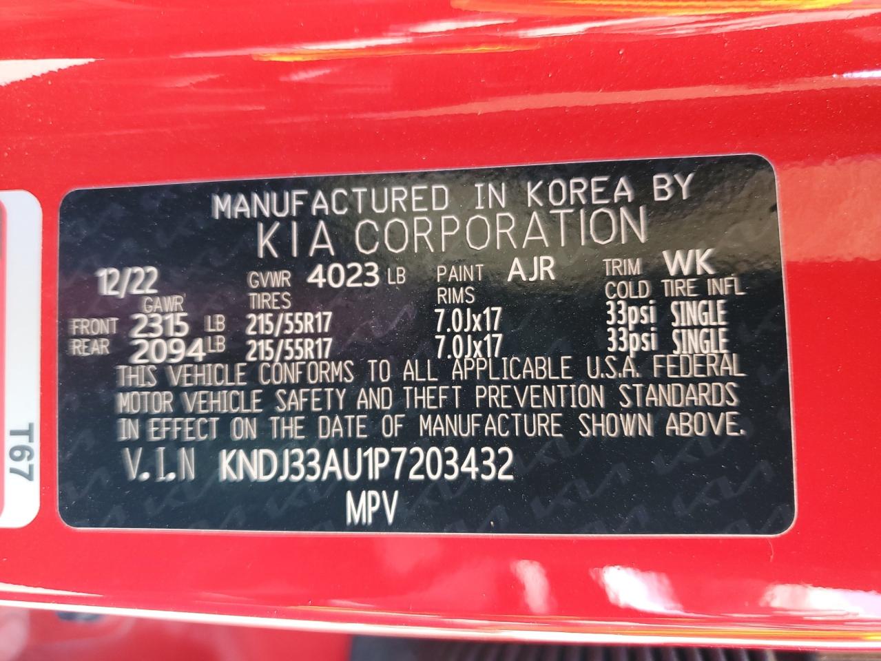 2023 KIA SOUL EX VIN:KNDJ33AU1P7203432