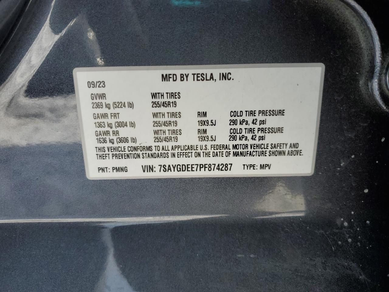2023 TESLA MODEL Y  VIN:7SAYGDEE7PF874287
