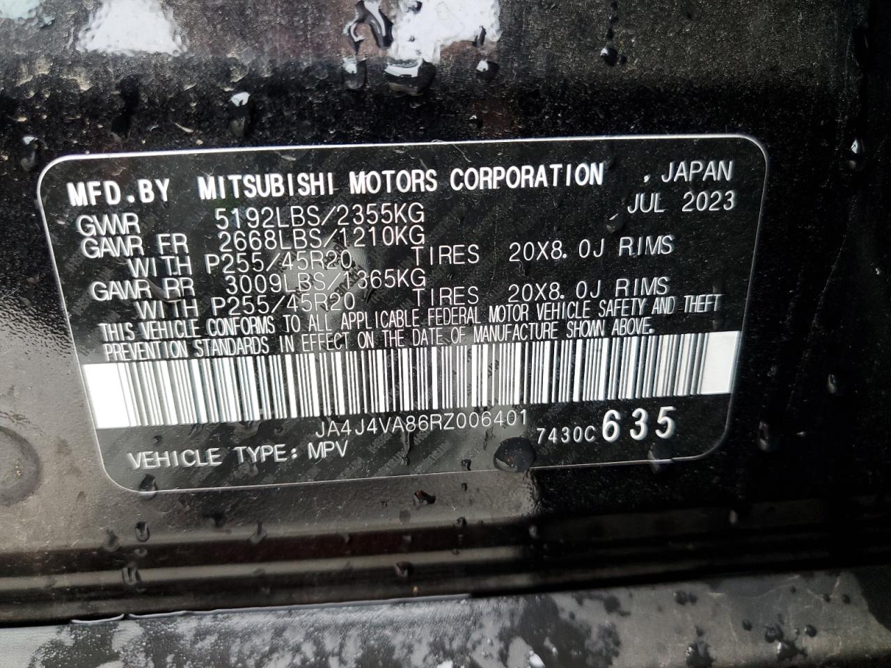 2024 MITSUBISHI OUTLANDER SE VIN:JA4J4VA86RZ006401