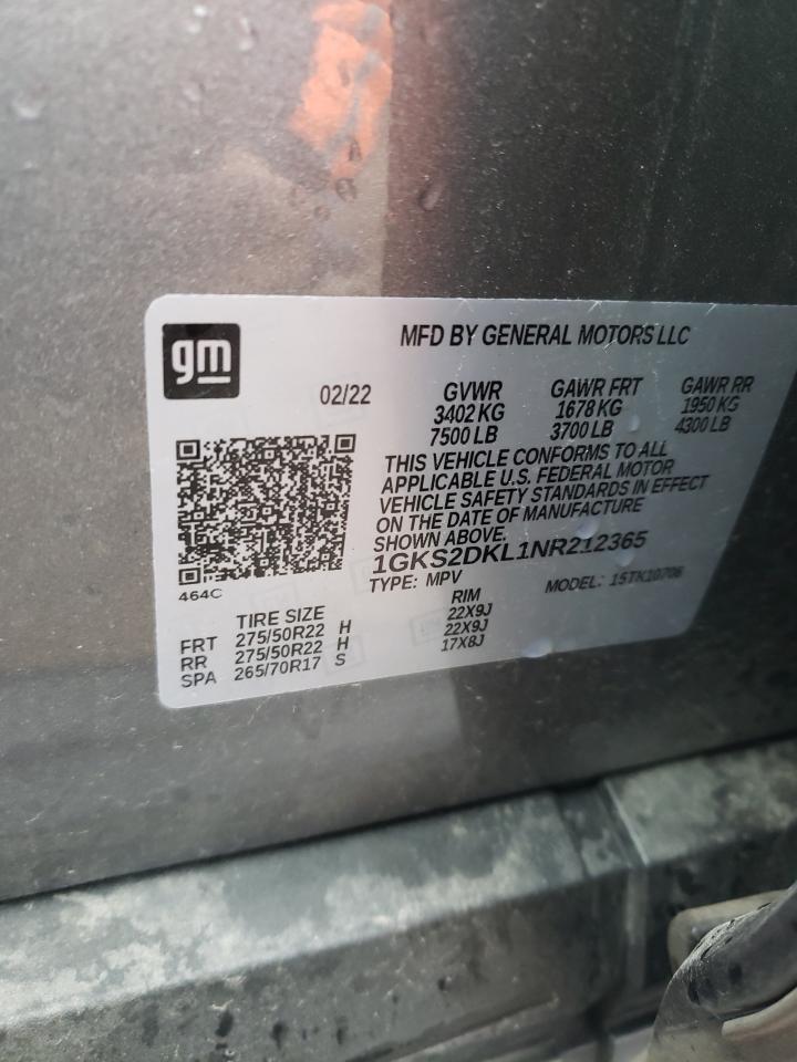 2022 GMC YUKON DENALI VIN:1GKS2DKL1NR212365