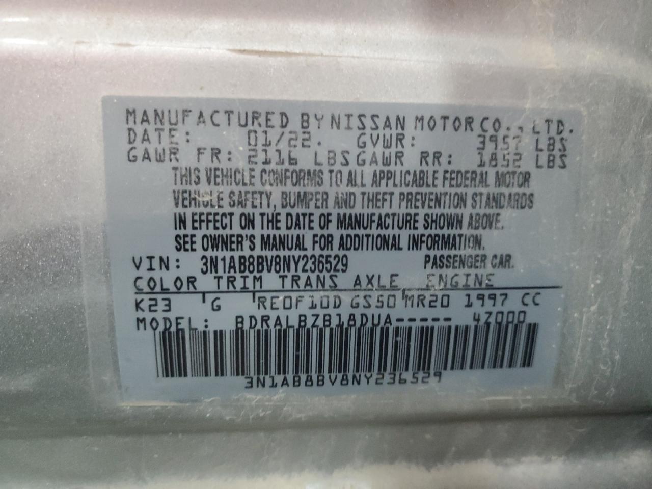 2022 NISSAN SENTRA S VIN:3N1AB8BV8NY236529
