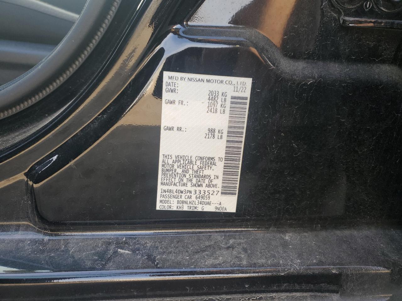 2023 NISSAN ALTIMA SV VIN:1N4BL4DW3PN333527