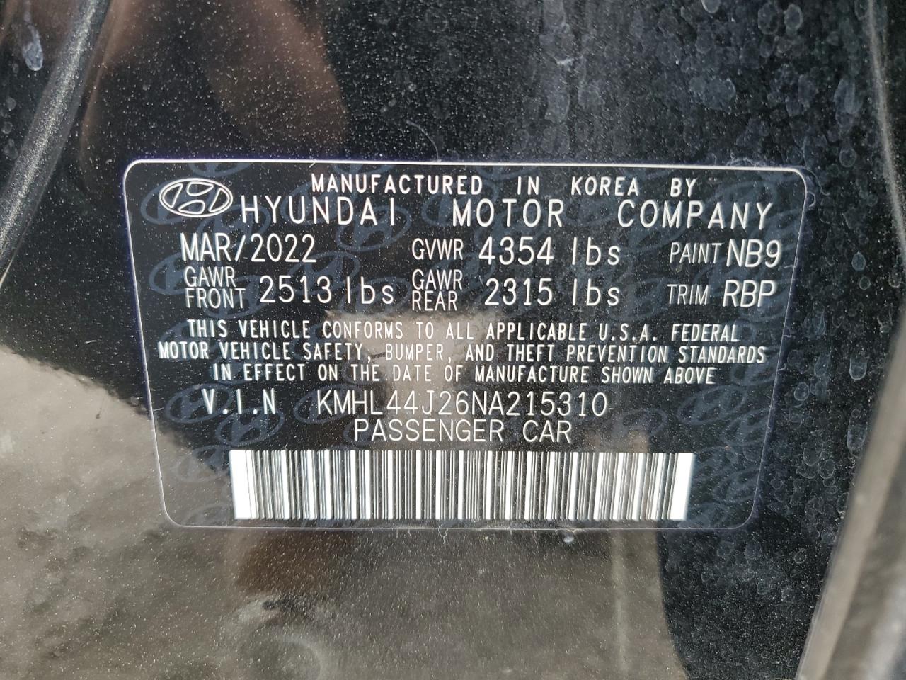 2022 HYUNDAI SONATA SEL PLUS VIN:KMHL44J26NA215310