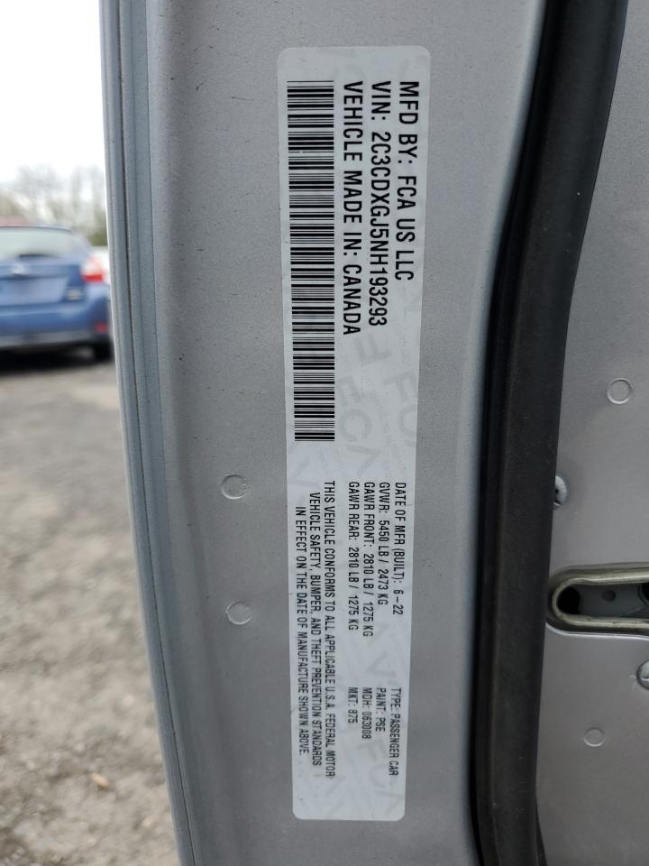 2022 DODGE CHARGER SCAT PACK VIN:2C3CDXGJ5NH193293