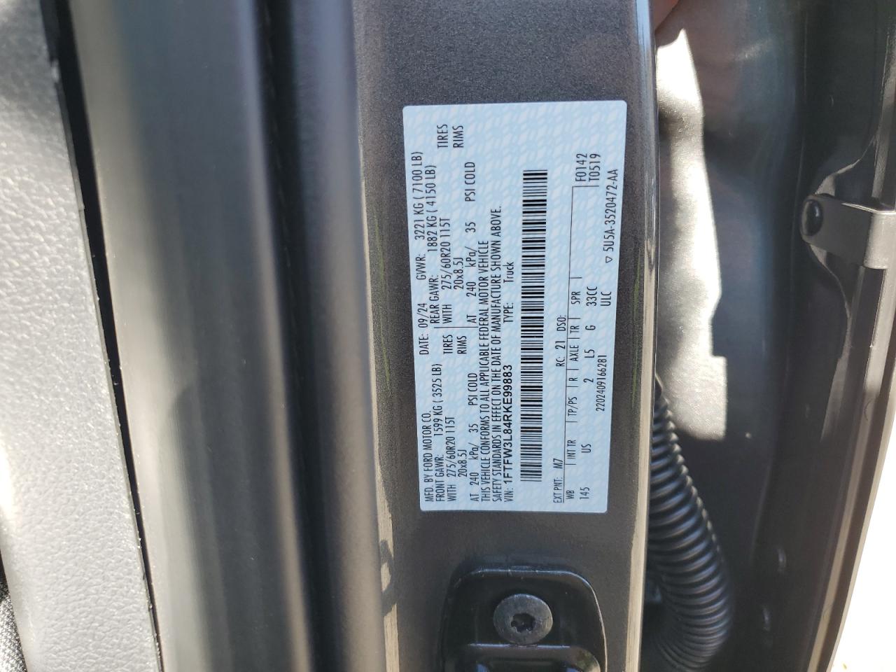 2024 FORD F150 XLT VIN:1FTFW3L84RKE99883