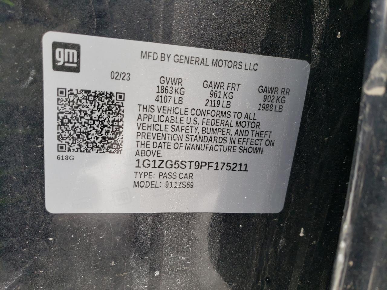 2023 CHEVROLET MALIBU RS VIN:1G1ZG5ST9PF175211