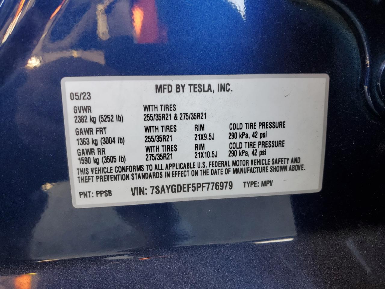 2023 TESLA MODEL Y  VIN:7SAYGDEF5PF776979