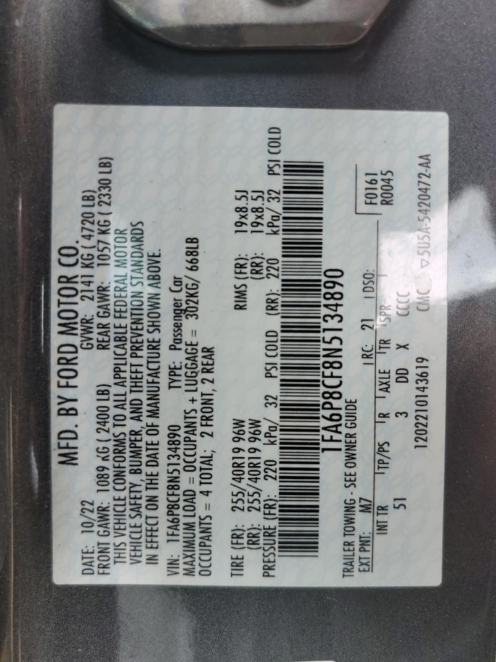 2022 FORD MUSTANG GT VIN:1FA6P8CF8N5134890