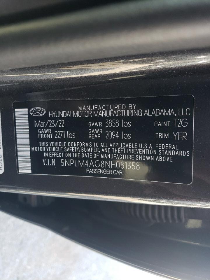 2022 HYUNDAI ELANTRA SEL VIN:5NPLM4AG8NH081358