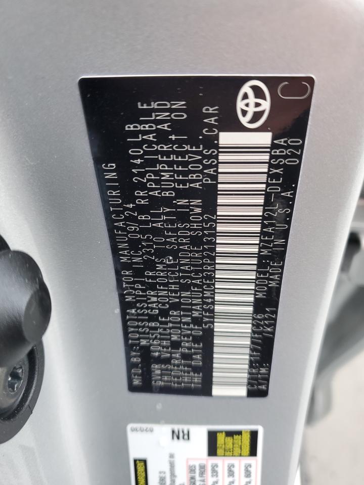 2024 TOYOTA COROLLA SE VIN:5YFS4MCE3RP213152