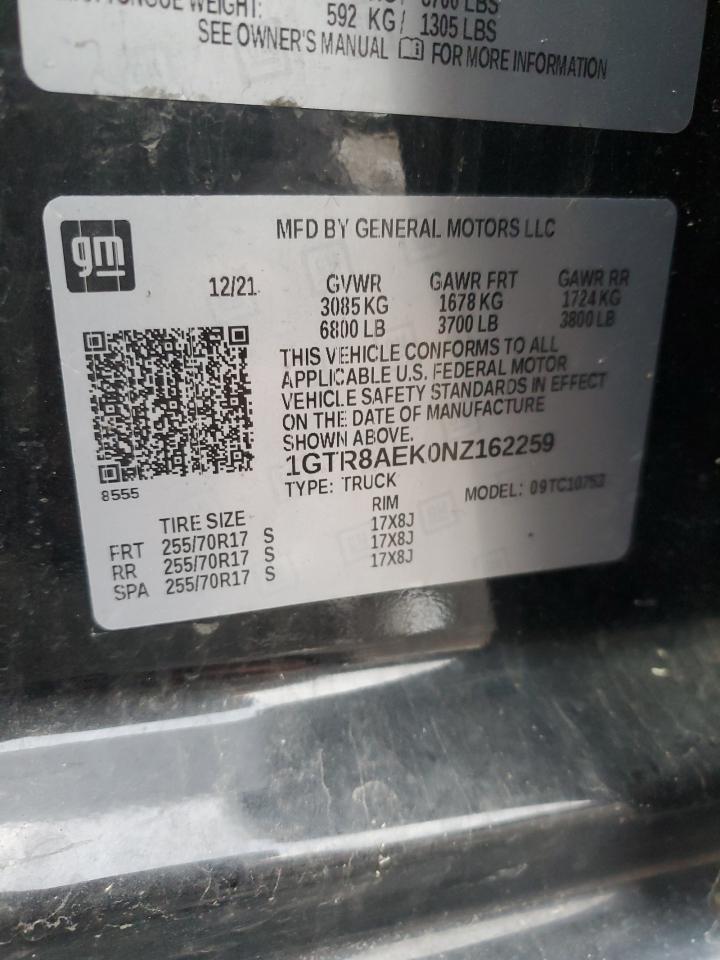 2022 GMC SIERRA LIMITED C1500 VIN:1GTR8AEK0NZ162259
