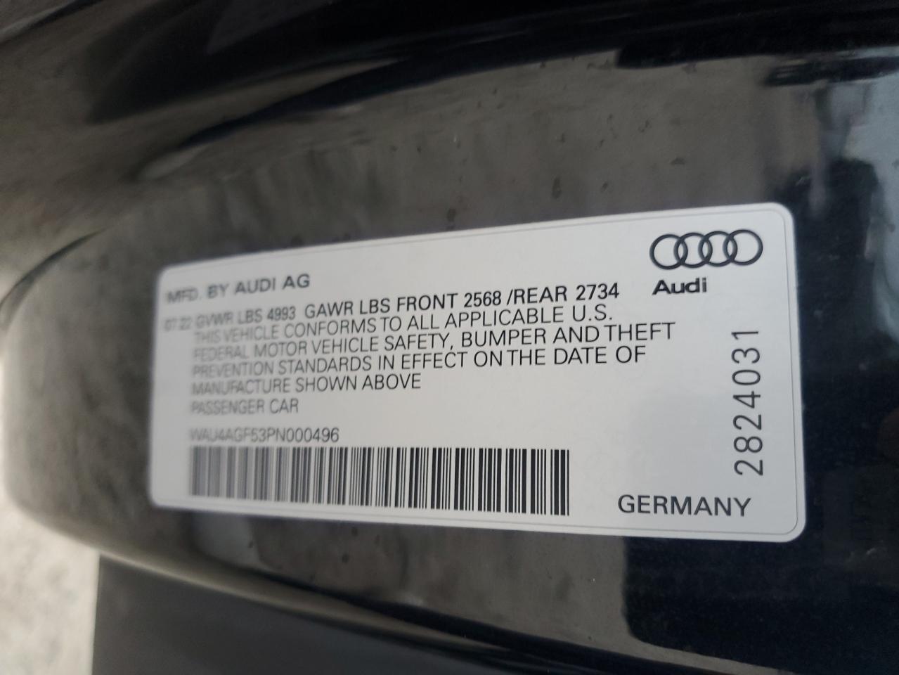 2023 AUDI A5 PREMIUM PLUS 45 VIN:WAU4AGF53PN000496