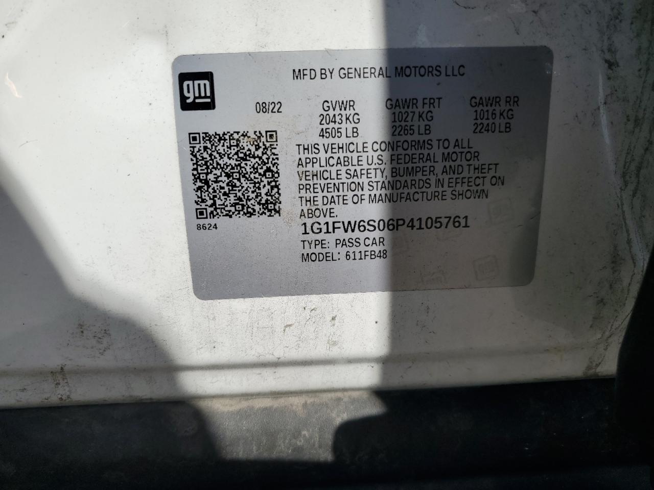 2023 CHEVROLET BOLT EV 1LT VIN:1G1FW6S06P4105761